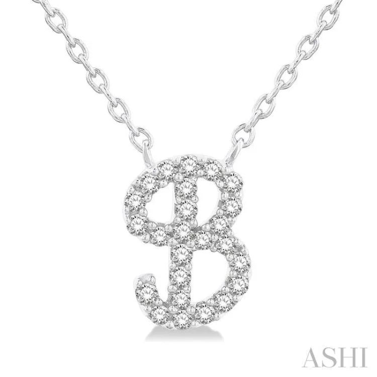 1/10 Ctw Initial 'B' Calligraphy Round Cut Diamond Fashion Pendant With Chain in 14K White Gold