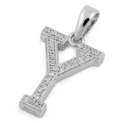 Sterling Silver Letter Y CZ Pendant