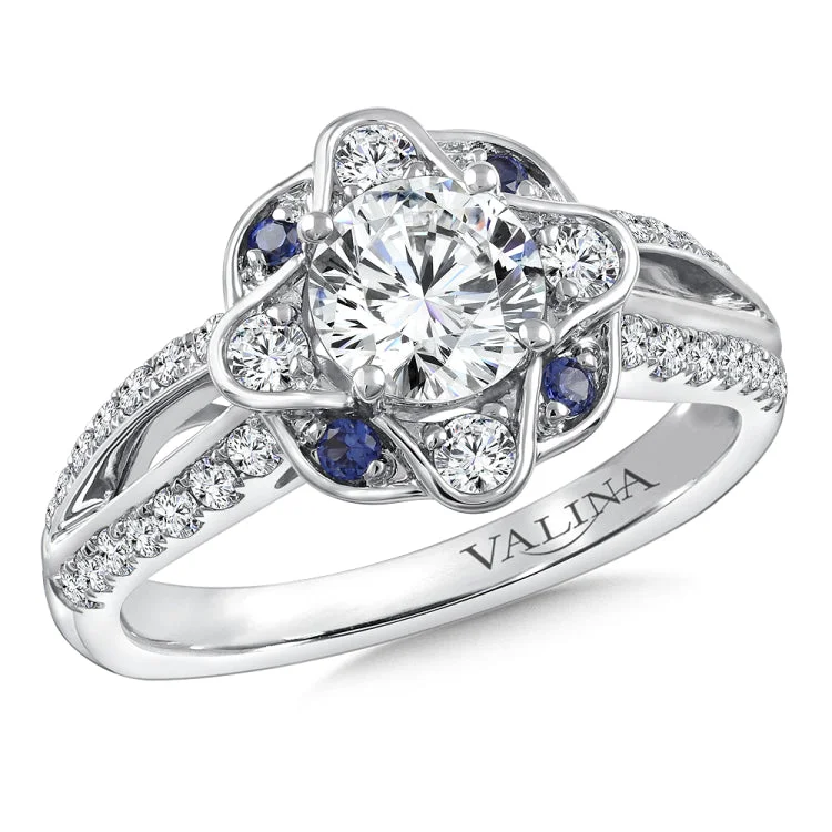 Floral Diamond and Blue Sapphire Engagement Ring