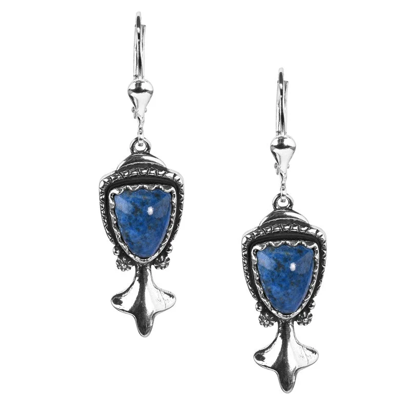 Sterling Silver Denim Lapis Arrowhead Gemstone Squash Blossom Drop Earring