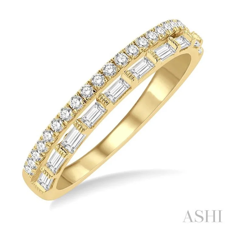 1/2 Ctw Parallel Row Baguette and Round Cut Diamond Stackable Fashion Band in 14K Yellow Gold